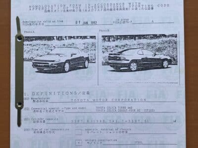 Homologationsblätter Toyota Celica Turbo 4WD, Gr. A und N
